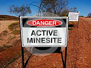 Active mine mining site danger sign