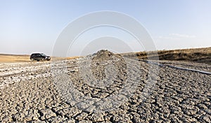 Active mud volcano, volcanic landscape