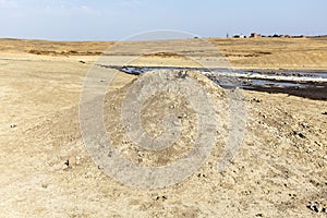 Active mud volcano, volcanic landscape