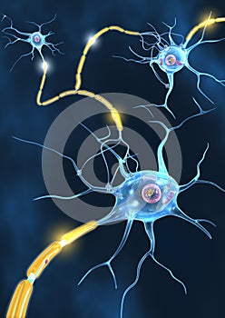 Active nerve cells, 3D illustration