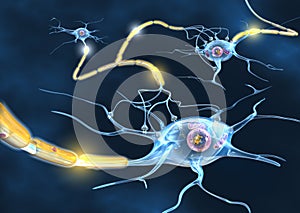 Active nerve cells, 3D illustration