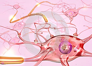 Active nerve cells, 3D illustration