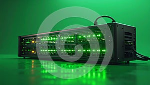 Active Network Switch Glowing in a Data Center