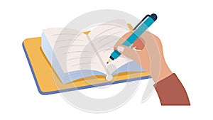 Active Note-Taking: Writing in an Open Notebook, vector design Generative AI