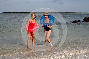 Active older women at beach