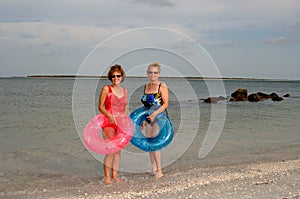 Active older women at beach