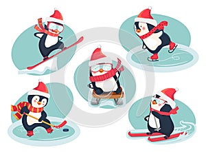 active penguins in winter concept