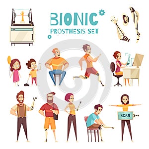 Bionic Prothesis Cartoon Icons Set photo