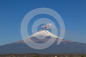 Active Popocatepetl volcano in Mexico