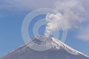 Active Popocatepetl volcano in Mexico