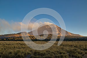 Active Popocatepetl volcano in Mexico