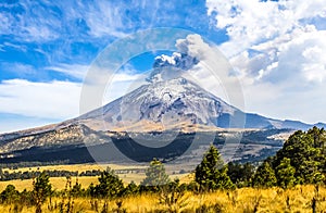 Active Popocatepetl volcano in Mexico