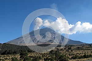 Active Popocatepetl volcano in Mexico