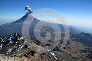 Active Popocatepetl volcano in Mexico