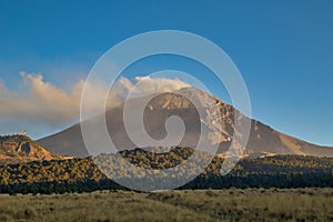 Active Popocatepetl volcano puebla mexico