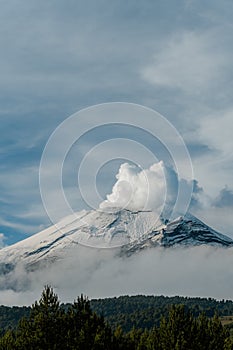Active Popocatepetl volcano in Puebla Mexico