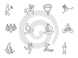 active recreation hand drawn linear vector icons