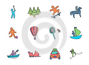 active recreation hand drawn linear vector icons