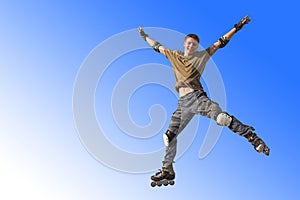 Active roller boy jumping