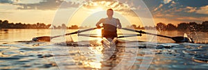 Active rower with oar - health and fitness banner for outdoor exercise and strength training