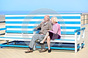 Active senior couple relaxing at the sea