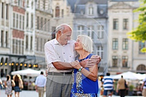 Active senior couple traveling in Europe