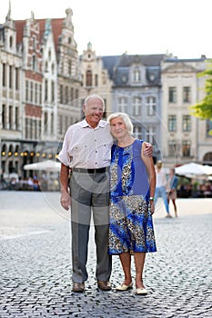 Active senior couple traveling in Europe