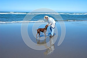 Active senior woman with Dog