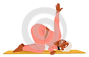 Active Senior Woman In Pink Sportswear Exercising On Mat With Her Knee And Thigh Bent, Elbows On The Ground