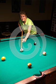 Active Senior Woman Pool Billiards