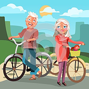 Active seniors couple with bicycles