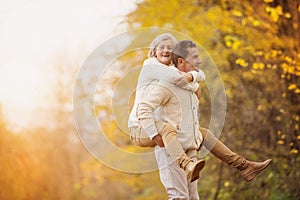 Active seniors having fun in nature