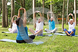 Active seniors working out in a park