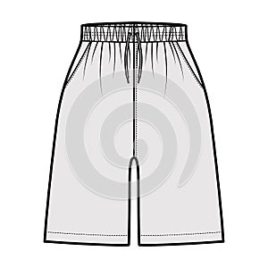 Active Shorts Sport training technical fashion illustration with elastic normal waist, high rise, Drawcord, pockets