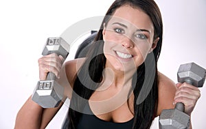 Active Smile Female Lifts Ten Pound Barbells Gym