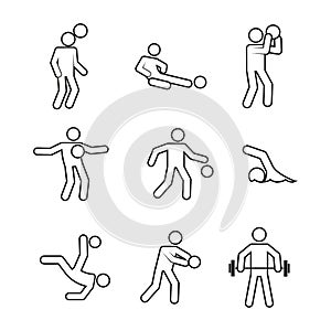 Active Sport Abstract Outline Symbol Vector Illustration Graphic Set