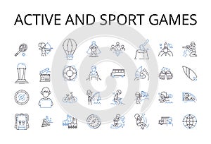 Active and sport games line icons collection. Dynamic sports, High-energy games, Vigorous athletic activities, Lively