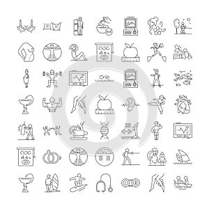Active sport and health linear icons, signs, symbols vector line illustration set