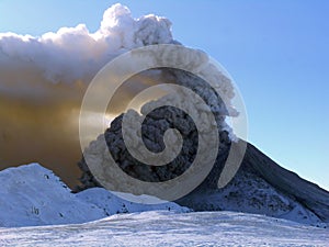 Active state of volcano Kizimen in Kamchatka