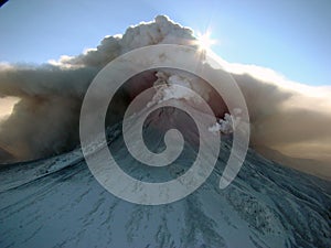 Active state of volcano Kizimen in Kamchatka