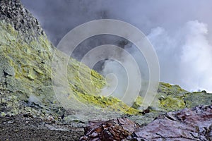 Active steam vents on White Island, New Zealand`s most active cone volcano