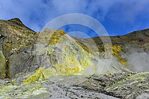 Active steam vents on White Island, New Zealand`s most active cone volcano