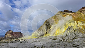 Active steam vents on White Island, New Zealand`s most active cone volcano
