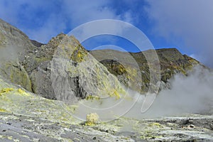 Active steam vents on White Island, New Zealand`s most active cone volcano