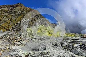 Active steam vents on White Island, New Zealand`s most active cone volcano photo