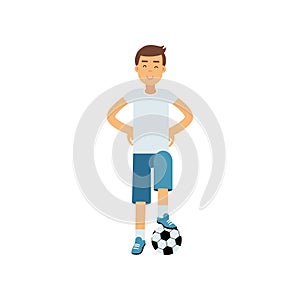 Active teen boy palying a soccer ball, boy doing sport, active lifestyle vector Illustration