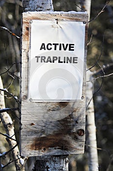 Active Trapline Sign in the Forest