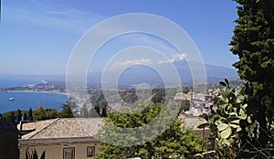 The active volcano Etna from Taormina, Sicily, Italy