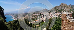 The active volcano Etna from Taormina, Sicily, Italy