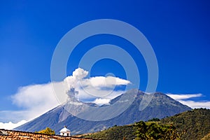 Active volcano Fuego erupting & Acatenango volcano, Guatemala